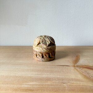 Vintage Soapstone Lidded Box Hand-Carved Trinket & Incense Holder
